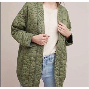 Anthropologie Olive Green Quilted Kimono Jacket XS Women's Casual Coat